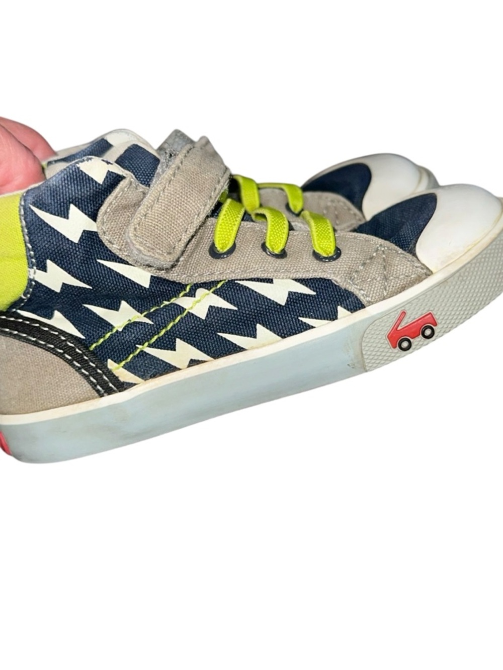 See Kai Run Navy Lightning Print Sneakers with Lime Accents